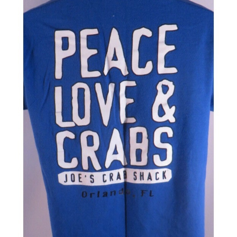 Joes Crab Shack Orlando Florida Graphic T-Shirt Blue Peace Love & Crabs Size S